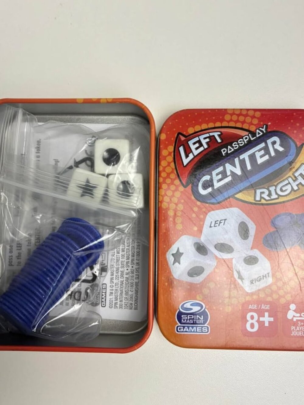 Left Right Center Dice Game In Tin Family Board Game / Party Dice Game